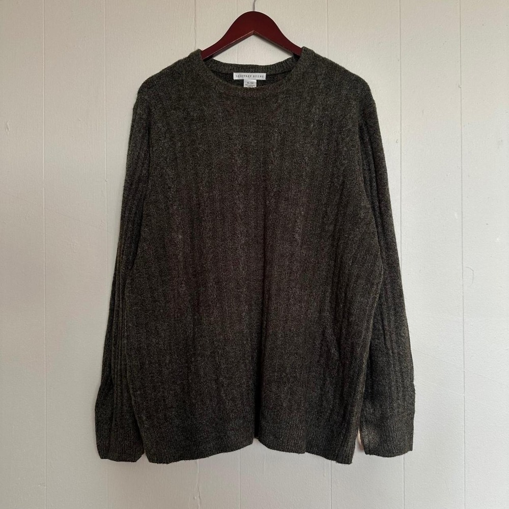 Vintage 90s Geoffrey Beene Knit Sweater Size XL Dark Gray Ribbed